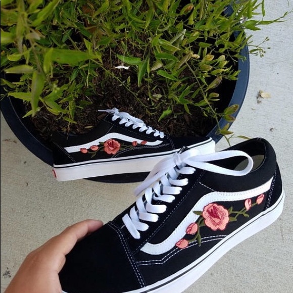 pink rose embroidered vans